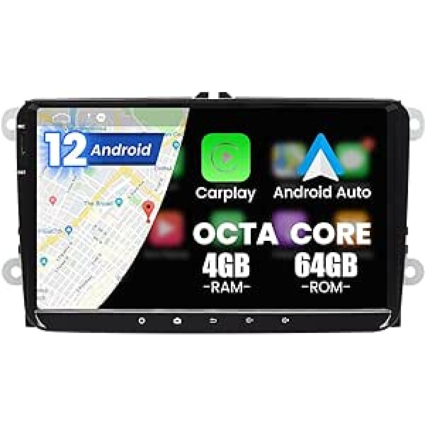 Kymmtun Android 12 9 collu 4GB+64GB auto radio priekš VW, Passat, Golf, Skoda, Superb, Seat Valentine RDS ar 4G tīklu WiFi GPS USB FM bezvadu CarPlay Bluetooth brīvroku stūres vadība