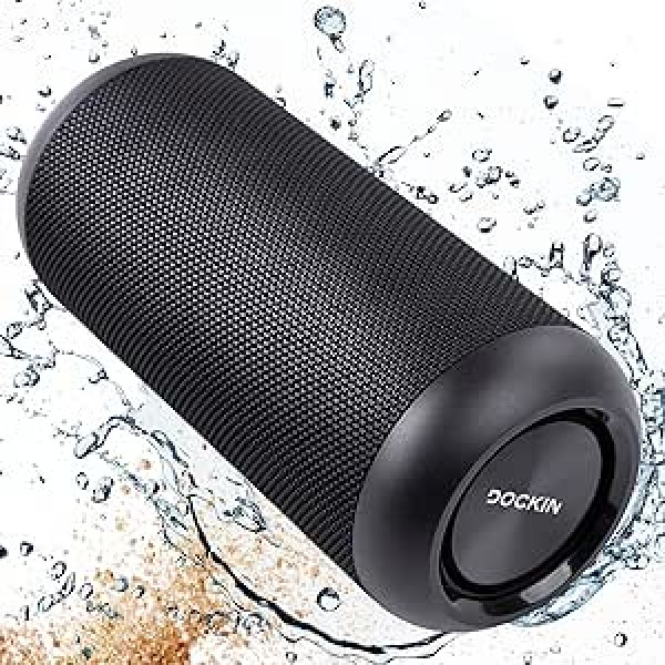 DOCKIN® D Tube 2 Bluetooth skaļrunis ūdensnecaurlaidīgs (IPX6) — bagātīga 3D stereo skaņa un jaudīgi basi — Bluetooth mūzikas kaste bezvadu un pārnēsājams — skaļruņu kārba arī kā āra skaļruņu kārba