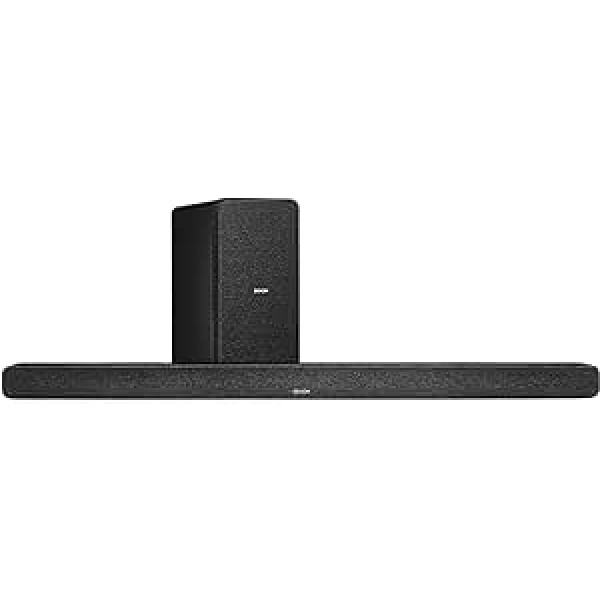 Denon DHT-S517 skaņu josla ar zemfrekvences skaļruni Bluetooth Dolby Digital Dolby Atmos skaņas josla televizoram dialoga pastiprinātājs HDMI ARC sienas stiprināma mūzikas straumēšana ar HDMI kabeli