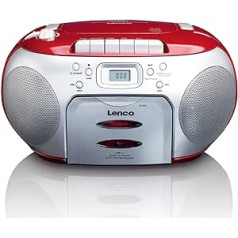 Lenco SCD-42 pārnēsājams FM radio ar ielādējamu CD atskaņotāju un kasešu bloku, LCD displejs, atkārtošanas funkcija, automātiskā apturēšana, austiņu ligzda, sarkana