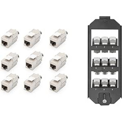 DIGITUS grīdas tvertnes turētājs - saderīgs ar OBO Bettermann, Ackermann - 45° izeja - Metāls - Melns - Ar 9x Cat-6A Keystone moduli