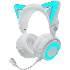 YOWU RGB Cat Ear Headphones 4, jauninātas bezvadu un vadu spēļu austiņas ar pievienojamu HD mikrofonu, aktīvā trokšņu samazināšana (4GS, balts)