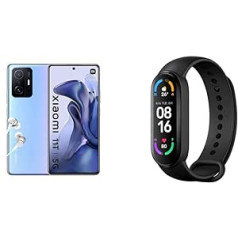 Xiaomi 11T 5G viedtālrunis + austiņas (8+128 GB, 6,67 collas 120 Hz AMOLED displejs MediaTek Dimensity 1200-Ultra, 67 W turbo uzlāde) Blue + Mi Smart Band 6, fitnesa un aktivitātes izsekotājs