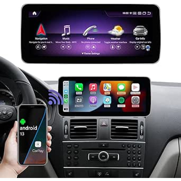 Road Top Android 13 automašīnas radio 12,3 collu Carplay displeja skārienekrāns Mercedes Benz C klasei W204 2008.–2010. gads, atbalsta bezvadu Carplay, Android automašīnu, navigāciju, kameru