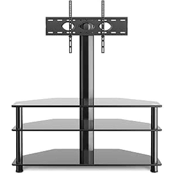 RFIVER TV Rack Glas Fernsehtisch TV Ständer für 32-70 Zoll Fernseher, ±45° Schwenkbar & Höhenverstellbar TV Eckschrank Möbel Fernsehschrank mit 3 Regal aus gehärtetem Glas | Max 50KG VESA 600x400mm