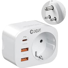 Unidapt 4 in 1 ceļojumu adapteris Indijai ar 3 USB, Indijas adaptera ligzda, Indijas ceļojumu adapteris, D tipa ceļojumu spraudnis, adapteris Šrilankai, Indijai, Nepālai, Travel Plug Indijas strāvas adapteris