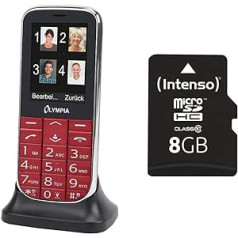 „Olympia 2220 Joy II“ mobilusis telefonas / vyresnysis mobilusis telefonas (dideli mygtukai, avarinis mygtukas, didelio mygtuko mobilusis telefonas, tinka senjorams) Red & Intenso microSDHC 8GB 10 klasės atminties kortelė su SD