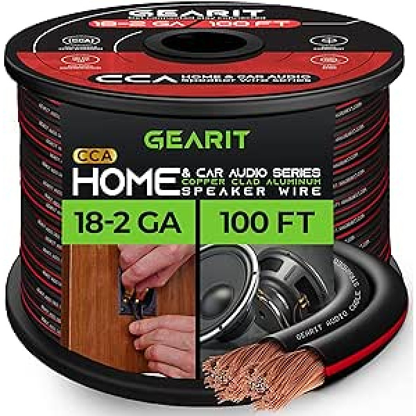 GearIT Pro Series Lautsprecerkabel (18 AWG), 18 AWG, 30,48 m, ideāli piemērots Heimkino-Lautsprecher un Autolautsprecher, Schwarz