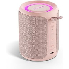 Deeyaple Bluetooth skaļrunis mazs pārnēsājams mūzikas kastīte 5.3 IPX7 ūdensizturīgs bezvadu stereo savienošana pārī brīvroku RGB gaisma āra kempingam dārza ballītēm ceļojumiem 50% skaļums 12h atskaņošana rozā krāsā