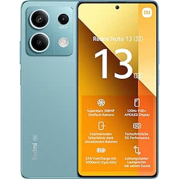 Xiaomi Redmi Note 13 5G 8GB + 256GB mobilais tālrunis bez līguma, zils (vācu versija + 2 gadu garantija)