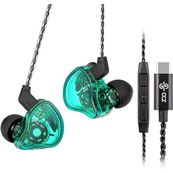 CCZ Melody Headphones Yinyoo Hybrid 1ba 1DD HiFi ausu monitoros, Deep Bass Vieglas ausīs ievietojamas austiņas IEM ar 4N kabeli mūziķim/bundziniekam/basģitāristam/ģitāristam (zaļa, bez C tipa mikrofona)