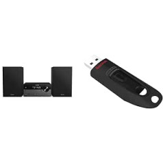 „Philips“ M4505/12 mini stereosistema su „Bluetooth“ (DAB+/FM radijas, USB, CD, MP3-CD, 60 W) ir „SanDisk Ultra USB 3.0 Flash Drive“ 64 GB („SecureAccess“ programinė įranga, apsauga slaptažodžiu) Juoda