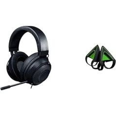 Razer Kraken spēļu austiņas (50 mm draiveris, 3,5 mm audio ligzdas spraudnis ar iebūvētu tālvadības pulti) Black & Kitty Ears Cat Ears Kraken austiņas unikāls izskats un dizains zaļš