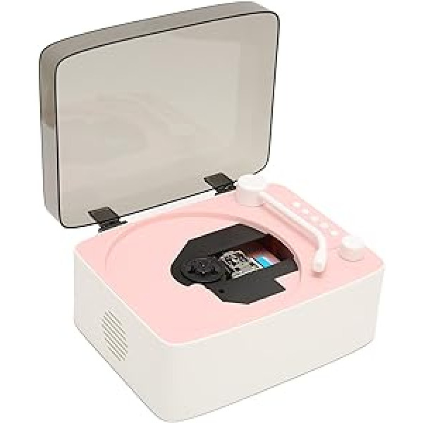 Fockety Portable CD Player with Bluetooth, Vintage Gramophone Tray CD Music Player with HiFi Speakers, USB, 3.5mm Headphone Jack, 2400mAh Battery, Remote Control Type C Home Audio Boombox (Pink)