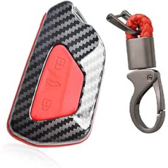 HIBEYO Smart Car Key Case Piemērots VW Key Case Silikona aizsargvāciņš priekš VW Golf 8 Seat Leon MK 4 Tarraco Ateca Skoda Octavia Carbon Design with Keychain Carbon Fiber Red