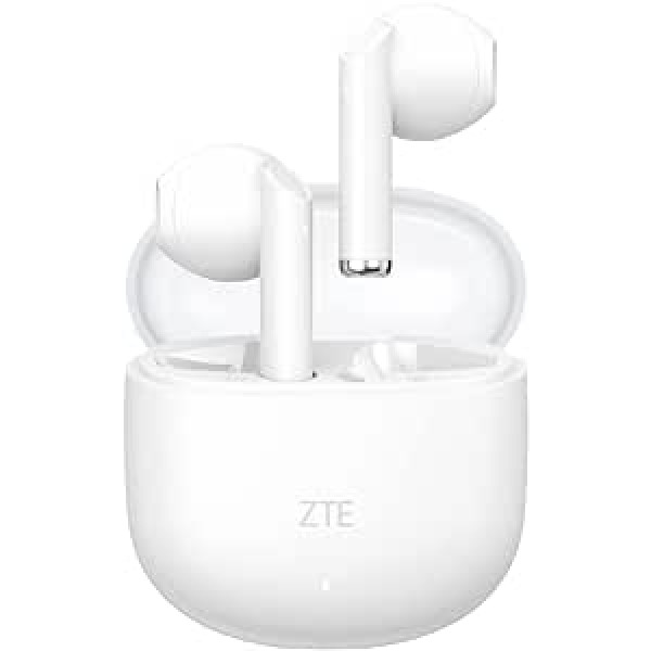 ZTE Wireless Headphones Buds 2, TWS, Bluetooth 5.3, 25 stundu akumulators, HD mikrofons, skārienvadība, balss palīgs, IPX4 ūdensizturīgs, USB-C lādētājs, balts