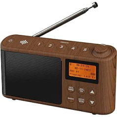 DAB / DAB Plus / FM radijas, mažas skaitmeninis radijas, veikia nešiojamuoju baterijomis, mini radijo skaitmeninis akumuliatorius ir lagaminas maitinamas iš tinklo, USB įkrovimo laidas (medienos efektas)