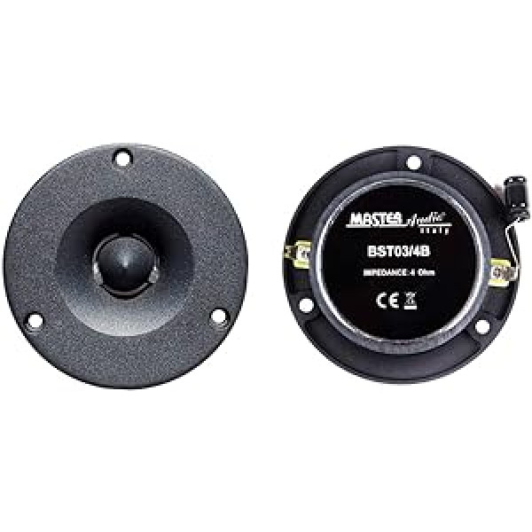 Master Audio BST03/4B 2 augsti toneri melns 175 vati RMS 350 vati maks. 9,7 cm diametrā un 105 dB 4 omi automašīnas durvju durvis ar 3,8 cm dziļumu uz pāri