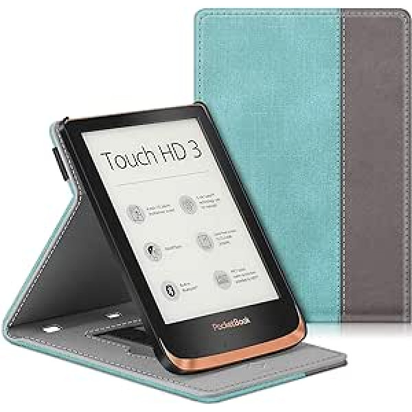 Fintie Hülle für Pocketbook Touch HD 3/ Touch Lux 4/ Touch Lux 5/ Basic Lux 2/ Basic Lux 3/ Basic Lux 4/ Krāsu e-lasītājs - Multi-Sichtwinkel Hülle ar Handschlaufe, Auto Sleep/Wake, Jeansoptik Türkis