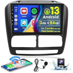 Hikity 2G 64G Android 13 bezvadu Carplay automašīnas radio ar satelīta navigācijas ierīci Fiat Doblo 2010-2015/Combo 2011-2018 9 collu skārienekrāna automašīnas radio ar GPS Bluetooth FM RDS WiFi HI-FI Android automašīnas MIC atpakaļgaitā