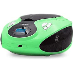 LAUSON MX14 CD Player Portable, USB, Boombox, CD Radio, Radio with CD Player, CD Player Children, MP3, FM Radio Tuner, AUX-In, Mains & Battery, 3.5 Headphone Jack, Green