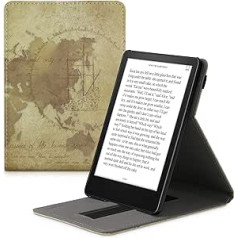 kwmobile aizsargmaciņš, kas saderīgs ar Amazon Kindle Paperwhite (11. paaudze — 2021. gads) - E-lasītājs futrālī ar siksnas statīvu — Travel Vintage Brown Tan