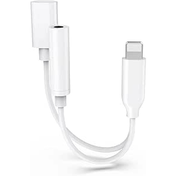 [Apple MFi sertificēts] Adapteris iPhone austiņas un uzlāde, 2 vienā Lightning līdz 3,5 mm AUX audio lādētāja sadalītājs, saderīgs ar iPhone 13/12/11/XS/XR/X 8/iPad