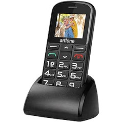 Artfone CS182 Mobile Phone for Seniors with Large Buttons, Charging Station, SOS Function, 1.77 Inch Display, Dual SIM, Quick Call, Torch, High Tone Radio, Long Battery Life