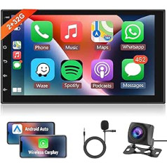 2G + 32G bezvadu Apple Carplay Android Car Radio 2 DIN ar Android automašīnas GPS navigāciju WiFi 7 collu automašīnas radio ar Bluetooth FM/RDS AI DSP/USB/DAB+/OBD2/HiFi/DVR stūres vadība + atpakaļgaita