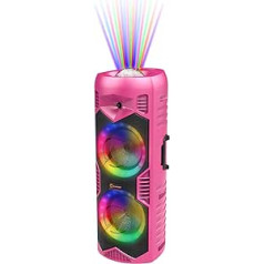 Let's Go Party 5150 Bluetooth mūzikas kaste: izcila rozā ballīšu kaste ar 200 W 6 collu dubultajiem skaļruņiem — pārnēsājams karaoke skaļrunis ar bezvadu mikrofonu, 5 H atskaņošanas laiku, tālvadības pulti un gaismas šovu