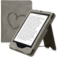 kwmobile Schutzhülle kompatibel ar Amazon Kindle Paperwhite 11. Generation 2021 Flip Hülle - Cover mit Handschlaufe - Herz Brush Grau