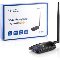 WiFi Nation® USB WiFi Antenna 802.11n Speed 150Mbps Freq 2.4GHz and 5dBi Antenna Chipset Atheros AR9271 Support Kali Linux Other Linux Distributions and Windows 10