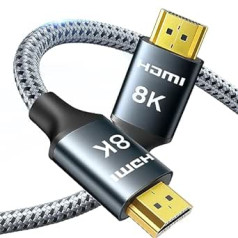 ARISKEEN 8K HDMI 2.1 kabelis 5 metri, Ultra HD 48 Gbps liela ātruma neilona pīts HDMI kabelis, atbalsta 8K @ 60 Hz, 4K @ 120 Hz, saderīgs ar TV Xbox One PS4/5 slēdža monitoru Blu-ray Soundbar DVD