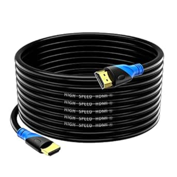 Rommisie 4K/60HZ HDMI Cable 15 m (HDMI 2.0, 18 Gbps) Ultra High Speed Gold-Plated Connectors, Ethernet Audio Return Video 4K, Full HD1080p, 3D Compatible Xbox Laptop PS3 PS4 PS9 PC HDTV