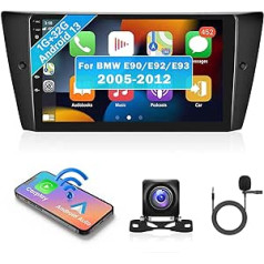 Hikity 1G 32G Android13 automašīnas radio 2Din Carplay Android automašīna BMW E90 E92 E93 2005 06 07 08 09 10 11 12 13 14 9 collu automašīnas stereo radio ar satelīta navigācijas sistēmu Bluetooth brīvroku komplekts WiFi RDS atpakaļgaitas kamer