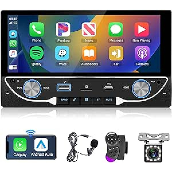 Bezvadu Apple Carplay automašīnas radio 2 DIN ar Android automašīnas Bluetooth brīvroku komplektu 6,86 collu skārienekrāna automašīnas radio ar spoguļa savienojumu Bluetooth FM/USB/AUX/C tipa/EQ stūres vadība + atpakaļgaita