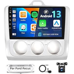 2G + 32G Android 13 Car Radio 2 DIN for Ford Focus Mk2 Mk3 Exi MT 2 3 2004-2011 ar bezvadu Apple Carplay Android Car, 9 collu radio skārienjutīgs displejs Double DIN ar GPS navigāciju WiFi BT FM/RDS SWC +