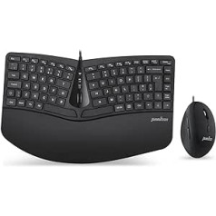 Perixx Periduo-406 vadu mini tastatūra Ergonomiska sadalīta vertikāla pele ar regulējamu plaukstas balstu un membrānas taustiņiem Apvienotās Karalistes izkārtojums