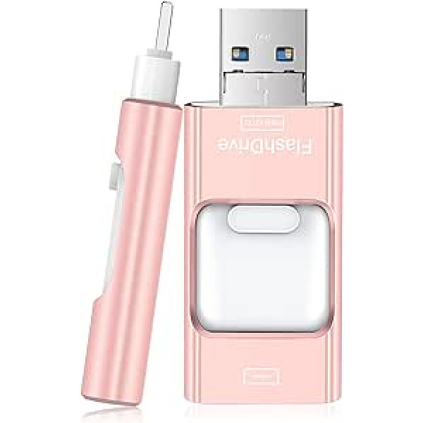 USB Stick 256 GB for Phone, 4 in 1 Memory Stick Photo Stick Photo Stick External Memory Flash Drive for Mobile Phone, iOS, Android, Pad, Laptop, PC (Pink)