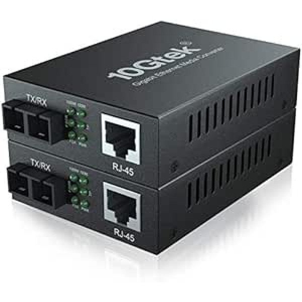 10Gtek® [Pack of 2] Gigabit Ethernet Media Converter, ar iebūvētu 1Gb daudzrežīmu SC raiduztvērēju, daudzrežīmu divu SC šķiedru savienotāju, 850nm, 550 metri