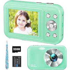 Digitālās kameras fotokamera, FHD 1080P 44MP bērnu kompakta kamera ar 32 GB karti, uzlādējama digitālā kamera ar 16x digitālo tālummaiņu, 2,4 collu LCD kamera bērniem, meitenēm, zēniem, iesācējiem