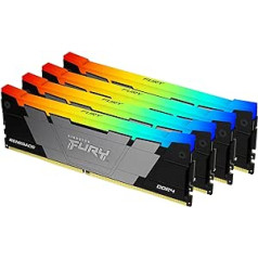 Kingston Fury Renegade RGB 128GB 3600MT/s DDR4 CL18 DIMM (4 komplekts) Galddatora spēļu atmiņa — KF436C18RB2AK4/128