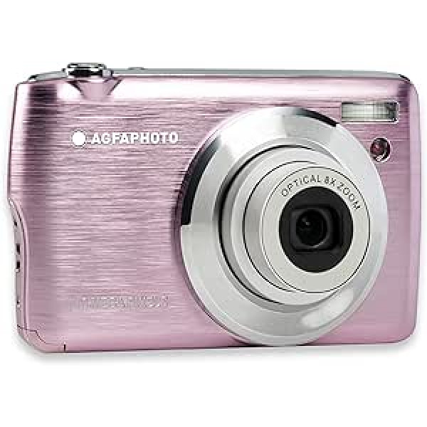 AgfaPhoto AGFA Photo Realishot DC8200 kompaktā digitālā kamera (18 MP, 2,7 collu LCD displejs, 8x optiskā tālummaiņa, litija akumulators, 16 GB SD karte) Rozā