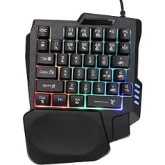 Vienas rokas spēļu tastatūra, RGB fona apgaismojums, 35 taustiņi, pārnēsājama spēļu tastatūra, ūdensizturīga, plats plaukstas balsts, vadu USB vienas rokas tastatūra mobilajam tālrunim