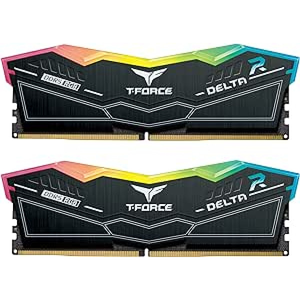 TEAMGROUP T-Force Delta RGB DDR5 32GB komplekts (2x16GB) 6400MHz (PC5-51200) CL40 darbvirsmas atmiņas moduļa operatīvā atmiņa (melns) Z690 — FF3D532G6400HC40BDC01