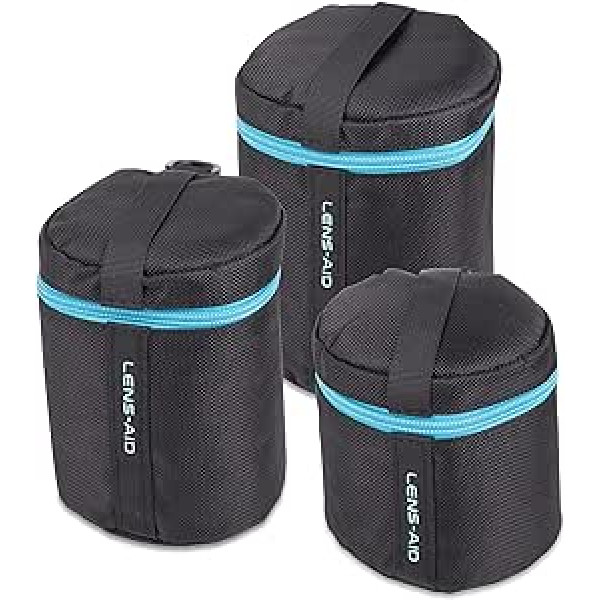 LENS-AID Thick Padded Lens Bag: Lens Case with Zipper and Belt Buckle, black