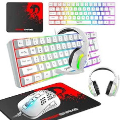 KUIYN spēļu tastatūra, 60% kompakta vadu, 61 taustiņš, 11 RGB efekti ar pilnām pogām, pret spoku veidošanās, vadu vieglā Gamng pele, 2400 DPI optiskā šūnveida pele, RGB austiņas un peles paliktnis