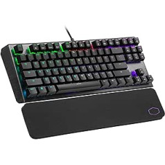 Cooler Master CK530 V2 mehāniskā spēļu tastatūra bez ciparu tastatūras, vadu tastatūra ar RGB fona apgaismojumu un plaukstas balstu, vadība lidojumā — ASV izkārtojums / sarkani TTC slēdži