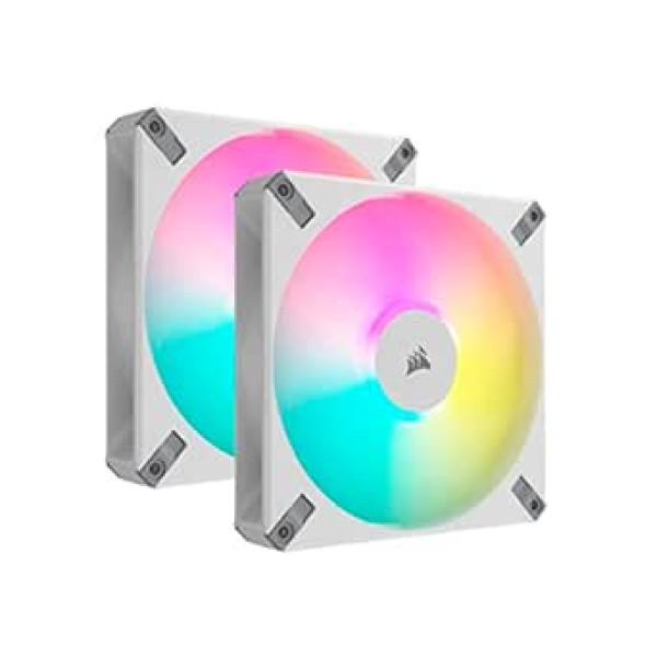 Corsair iCUE AF140 RGB ELITE 140 mm PWM Double Fan Set - Eight RGB LEDs Pro Fan - AirGuide Technology - Fluid Dynamic Bearing - Includes iCUE Lighting Node CORE Controller - White