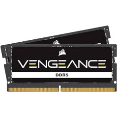 CORSAIR Vengeance DDR5 SODIMM 32GB (2x16GB) DDR5 5200MHz C44 saderīgs ar gandrīz visām Intel un AMD sistēmām, vienkārša uzstādīšana, ātrāks uzlādes laiks, XMP 3.0 — melns (CMSX32GX5M2A5200C44)